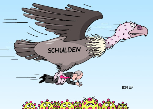 Cartoon: Scholz Schulden (medium) by Erl tagged politik,finanzen,haushalt,2021,rekord,neuverschuldung,schulden,notwendigkeit,hilfen,wirtschaft,gesundheit,corona,virus,pandemie,covid,19,finanzminister,olaf,scholz,pleitegeier,karikatur,erl,politik,finanzen,haushalt,2021,rekord,neuverschuldung,schulden,notwendigkeit,hilfen,wirtschaft,gesundheit,corona,virus,pandemie,covid,19,finanzminister,olaf,scholz,pleitegeier,karikatur,erl