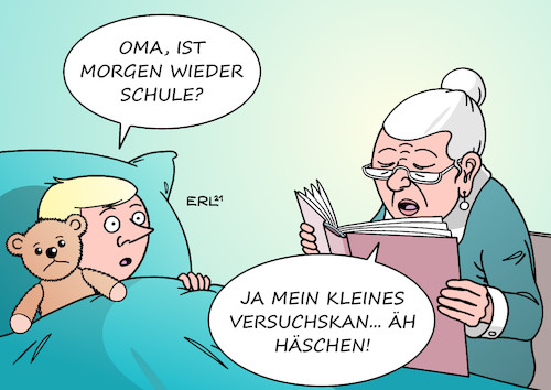 Cartoon: Schule (medium) by Erl tagged politik,corona,virus,pandemie,covid19,lockdown,schulen,öffnung,risiko,dritte,welle,mutationen,schüler,schülerinnen,lehrerinnen,lehrer,versuchskaninchen,kind,oma,vorlesen,karikatur,erl,politik,corona,virus,pandemie,covid19,lockdown,schulen,öffnung,risiko,dritte,welle,mutationen,schüler,schülerinnen,lehrerinnen,lehrer,versuchskaninchen,kind,oma,vorlesen,karikatur,erl