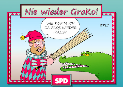 Cartoon: Schulz (medium) by Erl tagged bundestagswahl,wahl,bundestag,regierung,regierungsbildung,jamaika,schwarz,gelb,grün,cdu,csu,fdp,bündnis,90,die,grünen,scheitern,platzen,liberale,forderung,land,partei,spd,groko,grosse,koalition,zögern,martin,schulz,zurückrudern,gesichtsverlust,bundeskanzlerin,angela,merkel,krokodil,kasperl,kasperltheater,karikatur,erl,bundestagswahl,wahl,bundestag,regierung,regierungsbildung,jamaika,schwarz,gelb,grün,cdu,csu,fdp,bündnis,90,die,grünen,scheitern,platzen,liberale,forderung,land,partei,spd,groko,grosse,koalition,zögern,martin,schulz,zurückrudern,gesichtsverlust,bundeskanzlerin,angela,merkel,krokodil,kasperl,kasperltheater,karikatur,erl