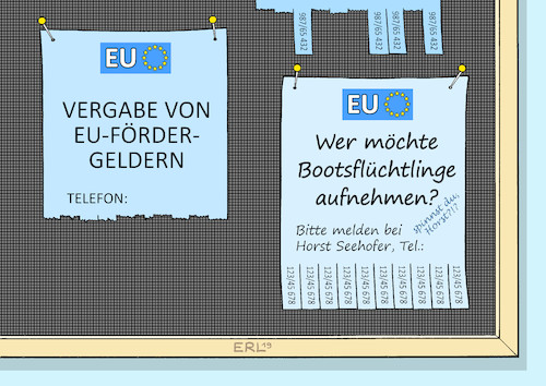 Cartoon: Schwarzes Brett EU (medium) by Erl tagged politik,eu,flüchtlingspolitik,schande,werte,solidarität,flüchtlinge,bootsflüchtlinge,mittelmeer,seenotrettung,verteilung,mitgliedsstaaten,drückeberger,schwarzes,brett,zettel,telefonnummern,abreißen,innenminister,horst,seehofer,wende,asylpolitik,kritik,parteikollegen,csu,cdu,fördergelder,karikatur,erl,politik,eu,flüchtlingspolitik,schande,werte,solidarität,flüchtlinge,bootsflüchtlinge,mittelmeer,seenotrettung,verteilung,mitgliedsstaaten,drückeberger,schwarzes,brett,zettel,telefonnummern,abreißen,innenminister,horst,seehofer,wende,asylpolitik,kritik,parteikollegen,csu,cdu,fördergelder,karikatur,erl