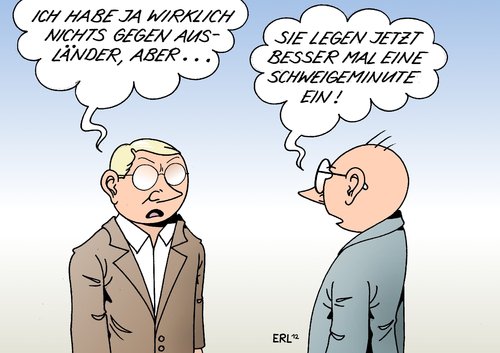 Cartoon: Schweigen (medium) by Erl tagged rassismus,rechtsextremismus,alltag,vorurteil,ausländer,migranten,neonazi,zwickauer,zelle,morde,gedenken,schweigeminute,rassismus,rechtsextremismus,alltag,vorurteil,ausländer,migranten,neonazi,zwickauer zelle,zwickau,gedenken,schweigeminute,zwickauer,zelle