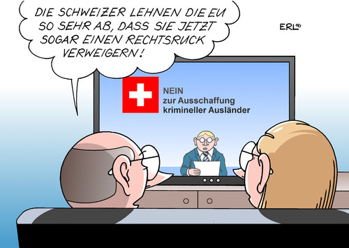 Cartoon: Schweiz (medium) by Erl tagged schweiz,volksentscheid,ausschaffung,abschiebung,kriminell,ausländer,gering,vergehen,zwei,klassen,justiz,rechtsruck,nein,ablehnung,eu,karikatur,erl,schweiz,volksentscheid,ausschaffung,abschiebung,kriminell,ausländer,gering,vergehen,zwei,klassen,justiz,rechtsruck,nein,ablehnung,eu,karikatur,erl