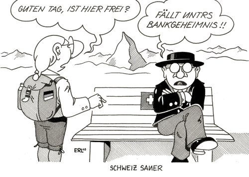 Cartoon: Schweiz sauer (medium) by Erl tagged schweiz,deutschland,steuersünder,cd,kauf,bankgeheimnis,deutsche,unbeliebt,steuern,banken,bank