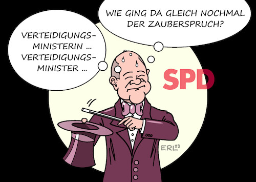 Cartoon: Schwieriges Kunststück (medium) by Erl tagged politik,verteidigungsministerin,christine,lambrecht,rücktritt,pleiten,pech,pannen,fettnäpfchen,bundeskanzler,olaf,scholz,suche,nachfolgerin,nachfolger,kunststück,zauberspruch,zauberer,parteiproporz,geschlecht,flügel,bundeswehr,zeitenwende,karikatur,erl,politik,verteidigungsministerin,christine,lambrecht,rücktritt,pleiten,pech,pannen,fettnäpfchen,bundeskanzler,olaf,scholz,suche,nachfolgerin,nachfolger,kunststück,zauberspruch,zauberer,parteiproporz,geschlecht,flügel,bundeswehr,zeitenwende,karikatur,erl