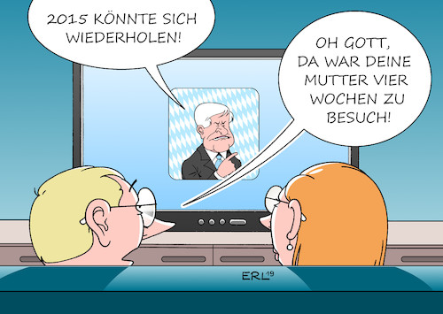 Cartoon: Seehofer (medium) by Erl tagged politik,innenminister,horst,seehofer,warnung,wiederholung,jahr,2015,flüchtlinge,geflüchtete,asylsuchende,anzahl,hoch,karikatur,erl,politik,innenminister,horst,seehofer,warnung,wiederholung,jahr,2015,flüchtlinge,geflüchtete,asylsuchende,anzahl,hoch,karikatur,erl