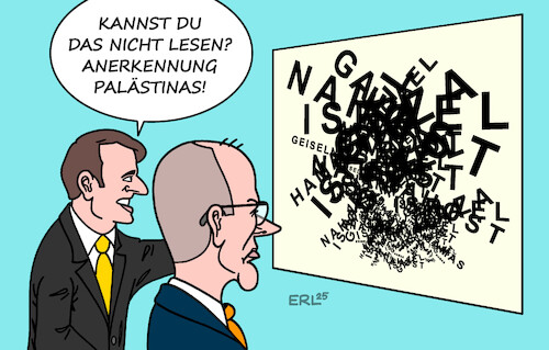 Cartoon: Sehtest (medium) by Erl tagged politik,nahost,terror,hamas,überreaktion,israel,gaza,krieg,frankreich,anerkennung,palästina,deutschland,abwarten,macron,merz,sehtest,karikatur,erl,politik,nahost,terror,hamas,überreaktion,israel,gaza,krieg,frankreich,anerkennung,palästina,deutschland,abwarten,macron,merz,sehtest,karikatur,erl