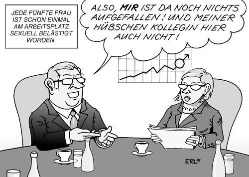 Cartoon: Sexuelle Belästigung (medium) by Erl tagged sexuelle,belästigung,arbeitsplatz,mann,frau,bemerkung,pfeifen,grapschen,sex