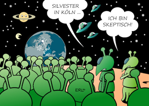 Cartoon: Silvester Köln (medium) by Erl tagged köln,silvester,kölner,silvesternacht,2015,übergriffe,migranten,flüchtlinge,frauen,sexuelle,belästigung,nötigung,vergewaltigung,polizei,einsatzleitung,versagen,aufrüstung,sicherheit,polizeipräsenz,beobachtung,welt,weltall,außerirdische,dom,feuerwerk,karikatur,erl,köln,silvester,kölner,silvesternacht,2015,übergriffe,migranten,flüchtlinge,frauen,sexuelle,belästigung,nötigung,vergewaltigung,polizei,einsatzleitung,versagen,aufrüstung,sicherheit,polizeipräsenz,beobachtung,welt,weltall,außerirdische,dom,feuerwerk,karikatur,erl