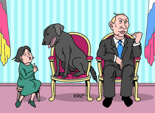 Cartoon: Sitzordnung (medium) by Erl tagged politik,russland,präsident,putin,zerfall,sowjetunion,schmerz,trennung,besitzansprüche,aggression,ukraine,ex,sowjetrepublik,bedrohung,truppen,grenze,gefahr,angriff,krieg,besuch,außenministerin,annalena,baerbock,sitzordnung,hund,labrador,karikatur,erl,politik,russland,präsident,putin,zerfall,sowjetunion,schmerz,trennung,besitzansprüche,aggression,ukraine,ex,sowjetrepublik,bedrohung,truppen,grenze,gefahr,angriff,krieg,besuch,außenministerin,annalena,baerbock,sitzordnung,hund,labrador,karikatur,erl