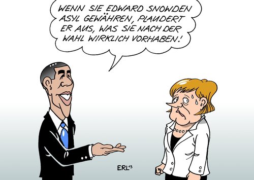 Cartoon: Snowden Asyl (medium) by Erl tagged snowden,edward,geheimdienst,usa,aussteiger,whistleblower,daten,veröffentlichung,verfolgung,asyl,suche,deutschland,bundeskanzlerin,angela,merkel,wahlprogramm,wahlgeschenke,wahlversprechen,wahrheit,präsident,barack,obama,snowden,asyl