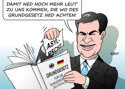 Cartoon: Söder (medium) by Erl tagged erl,karikatur,werte,zerstörung,achtung,grundgesetz,einschränkung,diskussion,asylrecht,zaun,grenze,söder,markus,csu,deutschland,eu,europa,flüchtlinge,flüchtlinge,veuropa,eu,deutschland,csu,markus,söder,grenze,zaun,asylrecht,diskussion,einschränkung,grundgesetz,achtung,zerstörung,werte,karikatur,erl