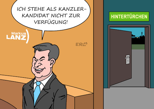 Cartoon: Söder (medium) by Erl tagged politik,markus,söder,csu,ministerpräsident,bayern,talk,lanz,ambitionen,kanzleramt,bundeskanzler,kanzlerkandidat,union,verneinung,hintertürchen,fernsehen,studio,karikatur,erl,politik,markus,söder,csu,ministerpräsident,bayern,talk,lanz,ambitionen,kanzleramt,bundeskanzler,kanzlerkandidat,union,verneinung,hintertürchen,fernsehen,studio,karikatur,erl