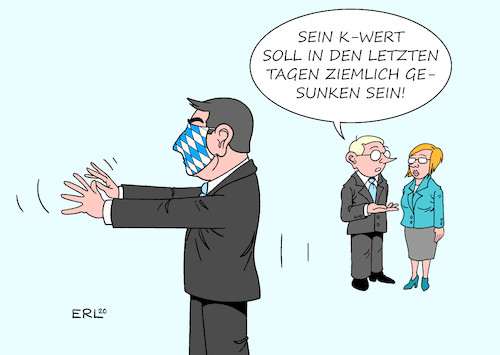 Cartoon: Söder und die K-Frage (medium) by Erl tagged politik,corona,virus,pandemie,wert,krisenmanager,markus,söder,ministerpräsident,csu,bayern,panne,coronatests,urlaub,rückkehrer,ergebnisse,verzögerung,infizierte,unwissend,dämpfer,ambitionen,kanzleramt,berlin,kanzlerkandidat,union,blinde,kuh,maske,augen,umfragewerte,frage,karikatur,erl,politik,corona,virus,pandemie,wert,krisenmanager,markus,söder,ministerpräsident,csu,bayern,panne,coronatests,urlaub,rückkehrer,ergebnisse,verzögerung,infizierte,unwissend,dämpfer,ambitionen,kanzleramt,berlin,kanzlerkandidat,union,blinde,kuh,maske,augen,umfragewerte,frage,karikatur,erl