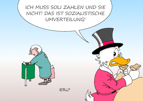 Cartoon: Soli (medium) by Erl tagged politik,wiedervereinigung,finanzierung,solidaritätszuschlag,soli,abschaffung,teilweise,spitzenverdiener,arbeitgeber,pfandflaschensammlerin,dagobert,duck,geld,arm,reich,solidarität,karikatur,erl,politik,wiedervereinigung,finanzierung,solidaritätszuschlag,soli,abschaffung,teilweise,spitzenverdiener,arbeitgeber,pfandflaschensammlerin,dagobert,duck,geld,arm,reich,solidarität,karikatur,erl