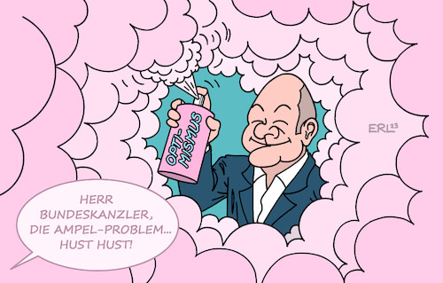 Cartoon: Sommerinterview (medium) by Erl tagged politik,bundesregierung,ampel,spd,grüne,fdp,streit,chaos,probleme,bundeskanzler,olaf,scholz,sommerinterview,sommerpressekonferenz,bundespressekonferenz,optimismus,versprühen,einnebeln,karikatur,erl,politik,bundesregierung,ampel,spd,grüne,fdp,streit,chaos,probleme,bundeskanzler,olaf,scholz,sommerinterview,sommerpressekonferenz,bundespressekonferenz,optimismus,versprühen,einnebeln,karikatur,erl