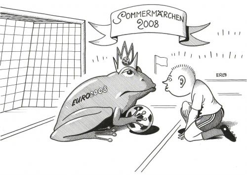 Cartoon: Sommermärchen 2008 (medium) by Erl tagged fußball,em,2008,fußball,em,2008,deutschland,meister,hoffnung,sieger,sommermärchen,wunsch,tor,froschprinz,küssen,mannschaft,gewinnen,spielen