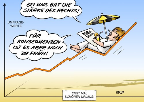 Cartoon: Sommerurlaub II (medium) by Erl tagged bundeskanzlerin,angela,merkel,sommerurlaub,sommerferien,nichtstun,umfragewerte,hoch,umfragehoch,nsa,abhörskandal,skandal,recht,stärke,konsequenzen,später,bundeskanzlerin,angela,merkel,sommerurlaub,sommerferien,nichtstun,umfragewerte,hoch,umfragehoch,nsa,abhörskandal,skandal,recht,stärke,konsequenzen,später