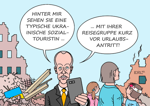 Cartoon: Sozialtourismus (medium) by Erl tagged politik,krieg,angriff,überfall,russland,ukraine,flüchtlinge,geflüchtete,deutschland,friedrich,merz,cdu,vorsitzender,oppositionsführer,unterstellung,sozialtourismus,rechtspopulismus,frau,mutter,kinder,karikatur,erl,politik,krieg,angriff,überfall,russland,ukraine,flüchtlinge,geflüchtete,deutschland,friedrich,merz,cdu,vorsitzender,oppositionsführer,unterstellung,sozialtourismus,rechtspopulismus,frau,mutter,kinder,karikatur,erl