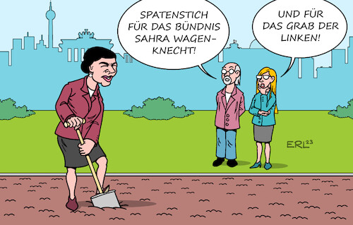 Cartoon: Spatenstich (medium) by Erl tagged politik,sahra,wagenknecht,gründung,verein,bsw,ankündigung,parteigründung,partei,schädigung,zerstörung,die,linke,spatenstich,grab,verlust,fraktionsstatus,karikatur,erl,politik,sahra,wagenknecht,gründung,verein,bsw,ankündigung,parteigründung,partei,schädigung,zerstörung,die,linke,spatenstich,grab,verlust,fraktionsstatus,karikatur,erl