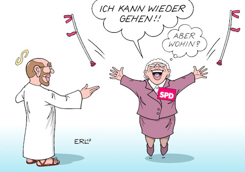 Cartoon: SPD (medium) by Erl tagged spd,vorsitzender,abgang,sigmar,gabriel,antritt,martin,schulz,ex,eu,parlament,präsident,hoffnungsträger,messias,jesus,wunderheiler,lahme,gehen,richtung,unklarheit,krücken,karikatur,erl,spd,vorsitzender,abgang,sigmar,gabriel,antritt,martin,schulz,ex,eu,parlament,präsident,hoffnungsträger,messias,jesus,wunderheiler,lahme,gehen,richtung,unklarheit,krücken,karikatur,erl