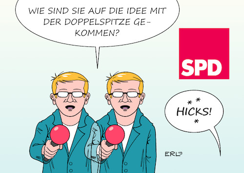 Cartoon: SPD (medium) by Erl tagged politik,spd,umfragetief,wahlniederlagen,rücktritt,vorsitzende,andrea,nahles,nachfolgerin,nachfolger,doppelspitze,doppelt,sehen,betrunken,karikatur,erl,politik,spd,umfragetief,wahlniederlagen,rücktritt,vorsitzende,andrea,nahles,nachfolgerin,nachfolger,doppelspitze,doppelt,sehen,betrunken,karikatur,erl