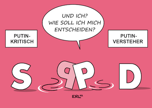 Cartoon: SPD (medium) by Erl tagged politik,konflikt,russland,ukraine,westen,nato,usa,eu,position,spd,gespalten,zerrissen,putin,kritisch,putinversteher,karikatur,erl,politik,konflikt,russland,ukraine,westen,nato,usa,eu,position,spd,gespalten,zerrissen,putin,kritisch,putinversteher,karikatur,erl