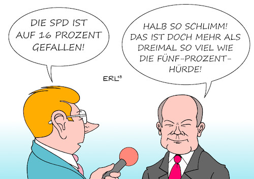 Cartoon: SPD bei 16 Prozent (medium) by Erl tagged politik,spd,partei,umfragen,absturz,16,sechzehn,prozent,tiefpunkt,olaf,scholz,optimismus,fünfprozenthürde,regierung,groko,große,koalition,cdu,csu,skepsis,widerstand,basis,mitgliederentscheid,karikatur,erl,politik,spd,partei,umfragen,absturz,16,sechzehn,prozent,tiefpunkt,olaf,scholz,optimismus,fünfprozenthürde,regierung,groko,große,koalition,cdu,csu,skepsis,widerstand,basis,mitgliederentscheid,karikatur,erl