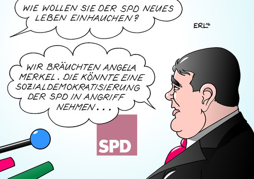 Cartoon: SPD Erneuerung (medium) by Erl tagged spd,erneuerung,umfrage,tief,wahl,niederlagen,verluste,agenda,2010,hartz,iv,sozialdemokratisierung,angela,merkel,sigmar,gabriel,karikatur,erl,spd,erneuerung,umfrage,tief,wahl,niederlagen,verluste,agenda,2010,hartz,iv,sozialdemokratisierung,angela,merkel,sigmar,gabriel,karikatur,erl