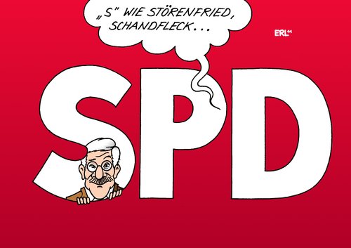 Cartoon: SPD Sarrazin (medium) by Erl tagged spd,sarrazin,buch,rechts,populismus,thesen,islamfeindlichkeit,rechtspopulismus,partei,auschluss,verfahren,einstellung,störenfried,schandfleck,protest,austritt,parteiaustritte,sarrazin,spd,buch,rechts,populismus,thesen,islamfeindlichkeit,rechtspopulismus,partei,auschluss,verfahren,störenfried,schandfleck,einstellung