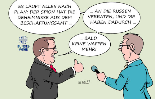 Cartoon: Spion (medium) by Erl tagged politik,bundeswehr,beschaffungsamt,spion,spionage,geheimnis,verrat,geheimnisverrat,russland,krieg,angriff,überfall,ukraine,verteidigungsminister,boris,pistorius,ausrüstung,waffen,mangel,mängel,karikatur,erl,politik,bundeswehr,beschaffungsamt,spion,spionage,geheimnis,verrat,geheimnisverrat,russland,krieg,angriff,überfall,ukraine,verteidigungsminister,boris,pistorius,ausrüstung,waffen,mangel,mängel,karikatur,erl