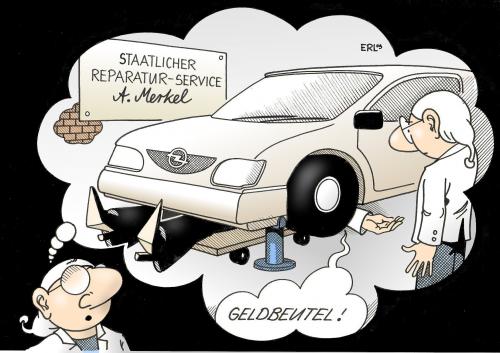 Cartoon: Staat und Opel (medium) by Erl tagged opel,krise,staat,hilfe,merkel,geld,geldbeutel,angela merkel,cartoon,opel,industrie,automobilindustrie,autoindustrie,autos,auto,geld,geldbeutel,krise,staat,wirtschaft,wirtschaftskrise,finanzkrise,angela,merkel