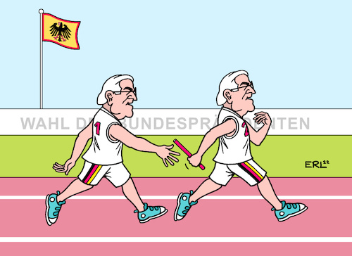 Cartoon: Stabübergabe (medium) by Erl tagged politik,wahl,bundespräsident,wiederwahl,frank,walter,steinmeier,mehrheit,bundesversammlung,stabübergabe,stab,staffellauf,demokratie,karikatur,erl,politik,wahl,bundespräsident,wiederwahl,frank,walter,steinmeier,mehrheit,bundesversammlung,stabübergabe,stab,staffellauf,demokratie,karikatur,erl