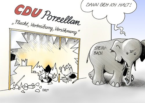 Cartoon: Steinbach (medium) by Erl tagged steinbach,erika,vertriebene,vertriebenenverband,stiftung,flucht,vertreibung,versöhnung,cdu,elefant,porzellanladen,erika steinbach,vertriebene,vertriebenenverband,stiftung,versöhnung,cdu,elefant,porzellanladen,vertreibung,flucht,erika,steinbach