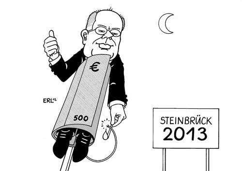 Cartoon: Steinbrück (medium) by Erl tagged spd,kanzlerkandidat,peer,steinbrück,nebentätigkeit,vortrag,rede,honorar,geld,forderung,gehalt,gehaltserhöhung,kanzler,bundeskanzler,glaubwürdigkeit,sozialdemokratie,sozial,armut,jahreswechsel,silvester,rakete