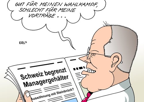 Cartoon: Steinbrück Schweiz (medium) by Erl tagged gehalt,manager,boni,begrenzung,schweiz,volksabstimmung,diskussion,deutschland,maß,halten,steinbrück,wahlkampfspd,kanzlerkandidat,soziale,gerechtigkeit,vortrag,honorar,boni