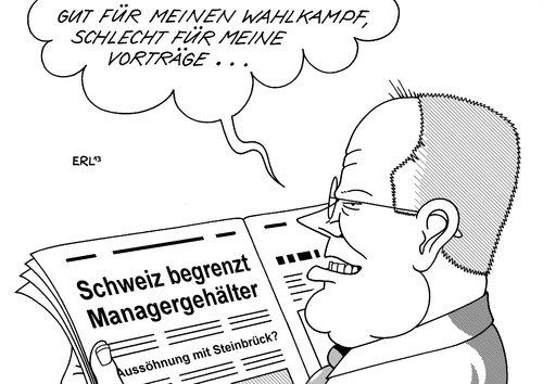 Cartoon: Steinbrück Schweiz (medium) by Erl tagged boni,manager,gehalt,begrenzung,schweiz,volksabstimmung,diskussion,deutschland,maß,halten,steinbrück,wahlkampfspd,kanzlerkandidat,soziale,gerechtigkeit,vortrag,honorar