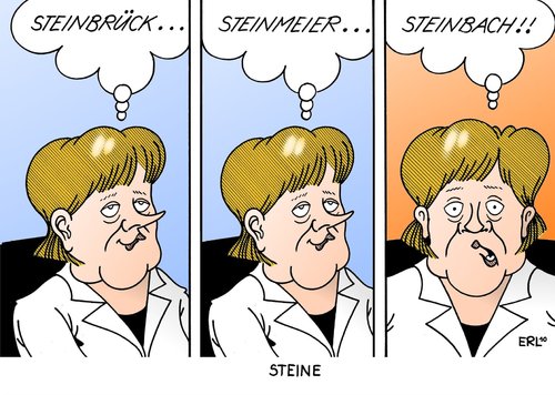 Cartoon: Steine (medium) by Erl tagged merkel,kanzlerin,stein,steine,steinbrück,steinmeier,steinbach,vertriebene,polen,angela merkel,kanzlerin,steinbrück,steinmeier,steinbach,vertriebene,polen,angela,merkel