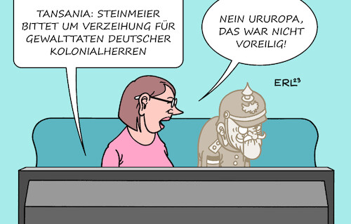 Cartoon: Steinmeier Entschuldigung (medium) by Erl tagged politik,deutschland,geschichte,kolonialzeit,kolonien,afrika,tansania,bundespräsident,frankwalter,steinmeier,besuch,bitte,verzeihung,gewalttaten,kolonialherren,überfällig,ururopa,deutsches,reich,reichsbürger,karikatur,erl,politik,deutschland,geschichte,kolonialzeit,kolonien,afrika,tansania,bundespräsident,frankwalter,steinmeier,besuch,bitte,verzeihung,gewalttaten,kolonialherren,überfällig,ururopa,deutsches,reich,reichsbürger,karikatur,erl