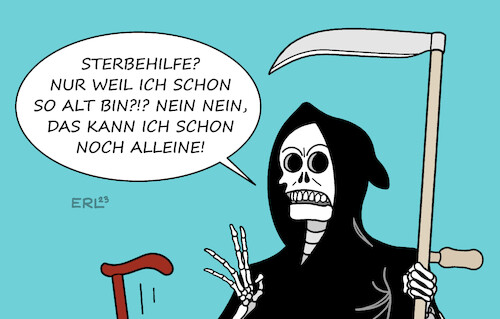 Cartoon: Sterbehilfe (medium) by Erl tagged politik,leben,tod,sterbehilfe,krankheit,alter,regelung,gesetz,gesetze,bundestag,ablehnung,karikatur,erl,politik,leben,tod,sterbehilfe,krankheit,alter,regelung,gesetz,gesetze,bundestag,ablehnung,karikatur,erl