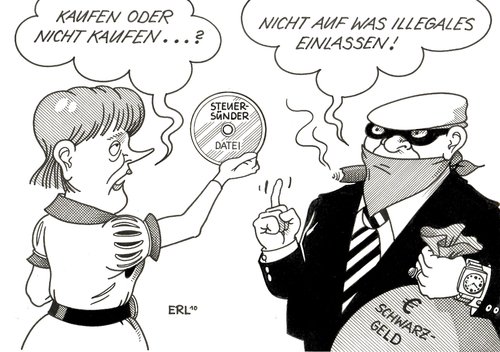 Cartoon: Steuersünder-Datei (medium) by Erl tagged steuer,steuersünder,datei,cd,diebstahl,kaufen,kauf,schweiz,bank,schwarzgeld,banken