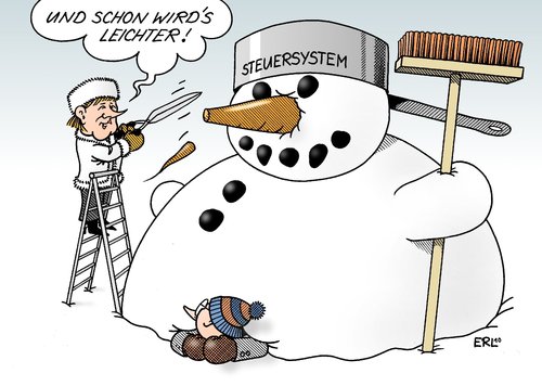 Cartoon: Steuersystem (medium) by Erl tagged besen,rübe,mohrrübe,karotte,steuerlast,schneelast,schneemann,schnee,merkel,fdp,csu,cdu,gelb,schwarz,koalition,vereinfachung,kompliziert,deutschland,steuersystem,steuersystem,deutschland,kompliziert,vereinfachung,koalition,schwarz,merkel,schnee