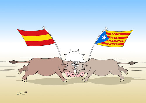 Cartoon: Stierkampf (medium) by Erl tagged katalonien,unabhängigkeit,referendum,spanien,verbot,verfassung,verfassungswidrig,einsatz,polizei,beschlagnahmung,wahlurnen,zerstörung,software,besetzung,wahllokale,recht,geld,wirtschaft,wirtschaftskraft,konflikt,konfrontation,rechthaberei,unnachgiebigkeit,abtrennung,sezession,stier,stierkampf,karikatur,erl,katalonien,unabhängigkeit,referendum,spanien,verbot,verfassung,verfassungswidrig,einsatz,polizei,beschlagnahmung,wahlurnen,zerstörung,software,besetzung,wahllokale,recht,geld,wirtschaft,wirtschaftskraft,konflikt,konfrontation,rechthaberei,unnachgiebigkeit,abtrennung,sezession,stier,stierkampf,karikatur,erl