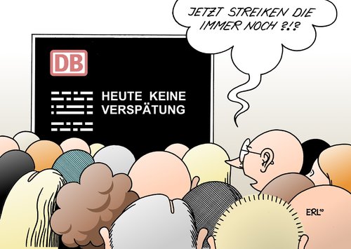 Cartoon: Streik (medium) by Erl tagged streik,ende,bahn,zug,ausfall,verspätung,unpünktlichkeit,streik,ende,bahn,zug,ausfall,verspätung,unpünktlichkeit,deutsche bahn,db,reisen,verkehr,deutsche