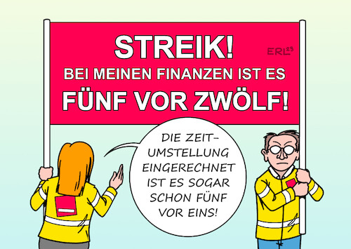 Cartoon: Streik (medium) by Erl tagged politik,arbeit,arbeitskampf,streik,lohn,gehalt,öffentlicher,dienst,verkehr,ausgleich,inflation,geld,finanzen,fünf,vor,zwöf,zeit,zeitumstellung,winterzeit,sommerzeit,uhr,vorstellen,karikatur,erl,politik,arbeit,arbeitskampf,streik,lohn,gehalt,öffentlicher,dienst,verkehr,ausgleich,inflation,geld,finanzen,fünf,vor,zwöf,zeit,zeitumstellung,winterzeit,sommerzeit,uhr,vorstellen,karikatur,erl