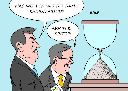 Cartoon: Subtile Signale (medium) by Erl tagged politik,wahl,bundestagswahl,niederlage,union,cdu,csu,kanzlerkandidat,armin,laschet,traum,kanzler,regierung,koalition,jamaika,schwarz,gelb,grün,fdp,grüne,konkurrent,markus,söder,signal,zeit,abgelaufen,sanduhr,stundenglas,sand,spitze,karikatur,erl,politik,wahl,bundestagswahl,niederlage,union,cdu,csu,kanzlerkandidat,armin,laschet,traum,kanzler,regierung,koalition,jamaika,schwarz,gelb,grün,fdp,grüne,konkurrent,markus,söder,signal,zeit,abgelaufen,sanduhr,stundenglas,sand,spitze,karikatur,erl