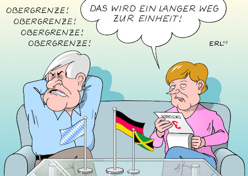 Cartoon: Tag der Deutschen Einheit (medium) by Erl tagged tag,der,deutschen,einheit,dritter,oktober,feiertag,deutschland,wiedervereinigung,teilung,cdu,csu,union,flüchtlingspolitik,bundeskanzlerin,angela,merkel,obergrenze,flüchtlinge,ministerpräsident,bayern,horst,seehofer,bundestagswahl,verluste,einzug,bundestag,afd,regierung,koalition,möglichkeit,jamaika,schwarz,gelb,grün,fdp,die,grünen,karikatur,erl,tag,der,deutschen,einheit,dritter,oktober,feiertag,deutschland,wiedervereinigung,teilung,cdu,csu,union,flüchtlingspolitik,bundeskanzlerin,angela,merkel,obergrenze,flüchtlinge,ministerpräsident,bayern,horst,seehofer,bundestagswahl,verluste,einzug,bundestag,afd,regierung,koalition,möglichkeit,jamaika,schwarz,gelb,grün,fdp,die,grünen,karikatur,erl