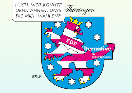 Cartoon: Thüringen (medium) by Erl tagged politik,thüringen,landtagswahl,wahlsieger,bodo,ramelow,die,linke,wahl,ministerpräsident,thomas,kemmerich,fdp,stimmen,cdu,afd,rechtspopulismus,rechtsextremismus,flügel,björn,höcke,erdbeben,überraschung,karikatur,erl,politik,thüringen,landtagswahl,wahlsieger,bodo,ramelow,die,linke,wahl,ministerpräsident,thomas,kemmerich,fdp,stimmen,cdu,afd,rechtspopulismus,rechtsextremismus,flügel,björn,höcke,erdbeben,überraschung,karikatur,erl