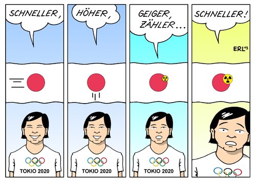 Cartoon: Tokio 2020 (medium) by Erl tagged olympia,olympische,spiele,vergabe,ioc,tokio,2020,atomkraftwerk,fukushima,gau,supergau,strahlung,radioaktivität,anstieg,geigerzähler,motto,schneller,höher,weiter,stärker,flagge,japan,olympia,olympische,spiele,vergabe,ioc,tokio,2020,atomkraftwerk,fukushima,gau,supergau,strahlung,radioaktivität,anstieg,geigerzähler,motto,schneller,höher,weiter,stärker,flagge,japan