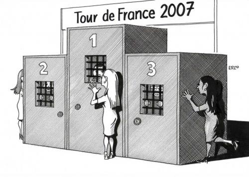 Cartoon: Tour de France (medium) by Erl tagged ,tour,de,france,2007,123,kabine,preis,platz,gefangen,stall,eingesperrt,treppchen,tour de france,doping