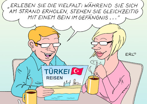 Cartoon: Tourismuswerbung (medium) by Erl tagged politik,türkei,innenminister,aussage,vieldeutig,drohung,verhaftung,ausländisch,regierungskritiker,einreise,urlaub,tourismus,werbung,reisen,prospekt,planung,karikatur,erl,politik,türkei,innenminister,aussage,vieldeutig,drohung,verhaftung,ausländisch,regierungskritiker,einreise,urlaub,tourismus,werbung,reisen,prospekt,planung,karikatur,erl